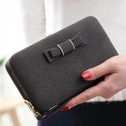 Women's Bow Large Capacity Strap Holder Artificial Leather Long Purse