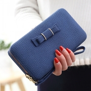 Women's Bow Large Capacity Strap Holder Artificial Leather Long Purse