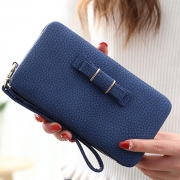 Women's Bow Large Capacity Strap Holder Artificial Leather Long Purse