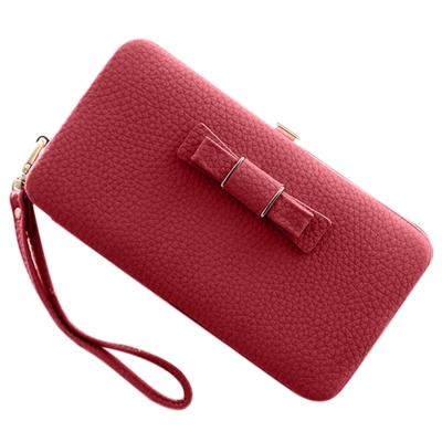Women's Bow Large Capacity Strap Holder Artificial Leather Long Purse