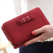 Women's Bow Large Capacity Strap Holder Artificial Leather Long Purse