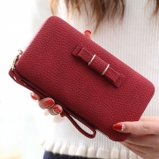 Women's Bow Large Capacity Strap Holder Artificial Leather Long Purse
