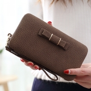 Women's Bow Large Capacity Strap Holder Artificial Leather Long Purse
