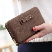 Women's Bow Large Capacity Strap Holder Artificial Leather Long Purse