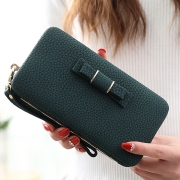 Women's Bow Large Capacity Strap Holder Artificial Leather Long Purse