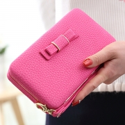 Women's Bow Large Capacity Strap Holder Artificial Leather Long Purse