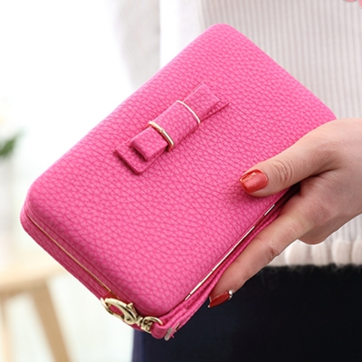 Women's Bow Large Capacity Strap Holder Artificial Leather Long Purse stylesimo.com