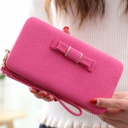 Women's Bow Large Capacity Strap Holder Artificial Leather Long Purse