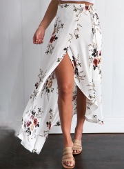 Women's Casual Asymmetrical High Slit Floral Printed Irregular Skirt