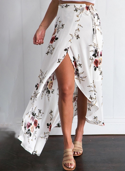 Women's Casual Asymmetrical High Slit Floral Printed Irregular Skirt STYLESIMO.com