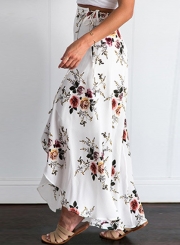 Women's Casual Asymmetrical High Slit Floral Printed Irregular Skirt