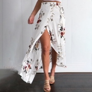 Women's Casual Asymmetrical High Slit Floral Printed Irregular Skirt