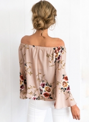 Women's Fashion Off The Shoulder Flare Sleeve Floral Printed Blouse