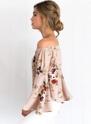 Women's Fashion Off The Shoulder Flare Sleeve Floral Printed Blouse
