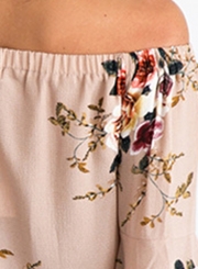 Women's Fashion Off The Shoulder Flare Sleeve Floral Printed Blouse