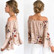 Women's Fashion Off The Shoulder Flare Sleeve Floral Printed Blouse