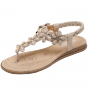 Women's Casual Summer Rhinestone Elastic Back Strap Thong Sandals