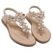 Women's Casual Summer Rhinestone Elastic Back Strap Thong Sandals
