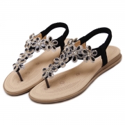 Women's Casual Summer Rhinestone Elastic Back Strap Thong Sandals