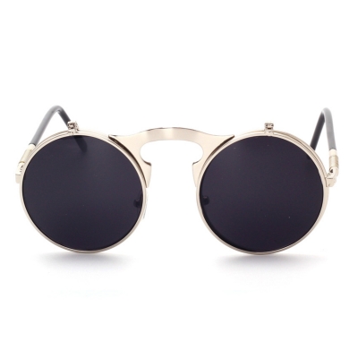 Women's Fashion Retro Flip Up Round Circle Lens Stempunk Sunglasses YOUYOUFASHIONEC.com