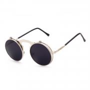 Women's Fashion Retro Flip Up Round Circle Lens Stempunk Sunglasses