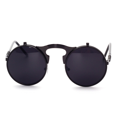 Women's Fashion Retro Flip Up Round Circle Lens Stempunk Sunglasses STYLESIMO.com