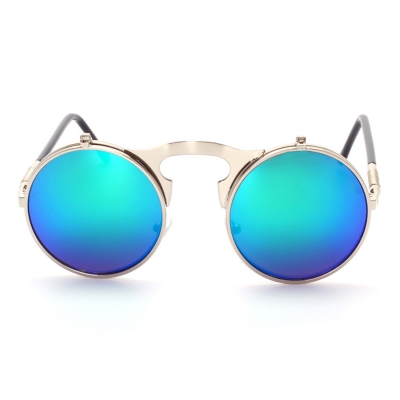 Women's Fashion Retro Flip Up Round Circle Lens Stempunk Sunglasses STYLESIMO.com