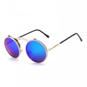 Women's Fashion Retro Flip Up Round Circle Lens Stempunk Sunglasses