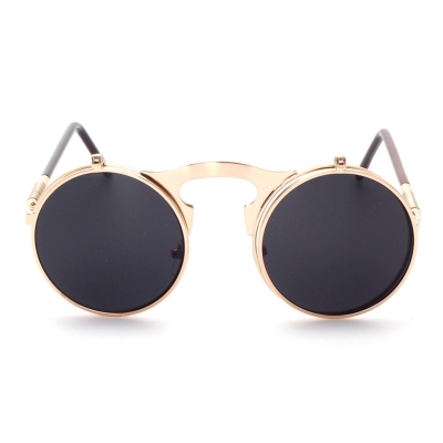 Women's Fashion Retro Flip Up Round Circle Lens Stempunk Sunglasses YOUYOUFASHIONEC.com