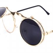 Women's Fashion Retro Flip Up Round Circle Lens Stempunk Sunglasses