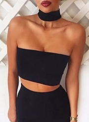 Women's Fashion Cotton Solid Sleeveless Choker Crop Top