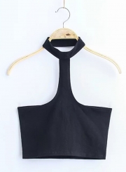 Women's Fashion Cotton Solid Sleeveless Choker Crop Top
