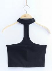 Women's Fashion Cotton Solid Sleeveless Choker Crop Top