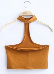 Women's Fashion Cotton Solid Sleeveless Choker Crop Top
