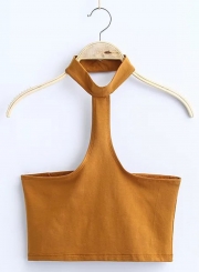 Women's Fashion Cotton Solid Sleeveless Choker Crop Top