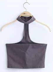 Women's Fashion Cotton Solid Sleeveless Choker Crop Top