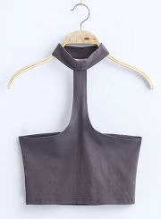 Women's Fashion Cotton Solid Sleeveless Choker Crop Top
