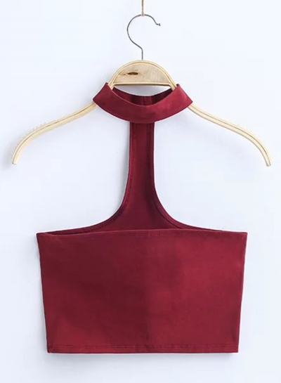 Women's Fashion Cotton Solid Sleeveless Choker Crop Top YOUYOUFASHIONEC.com