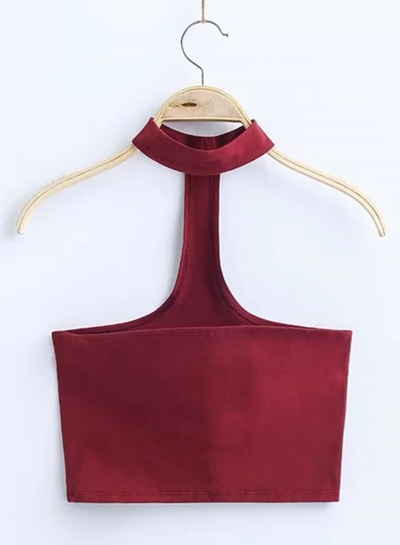 Women's Fashion Cotton Solid Sleeveless Choker Crop Top stylesimo.com