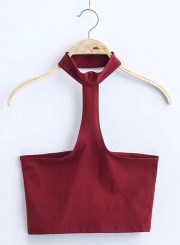 Women's Fashion Cotton Solid Sleeveless Choker Crop Top