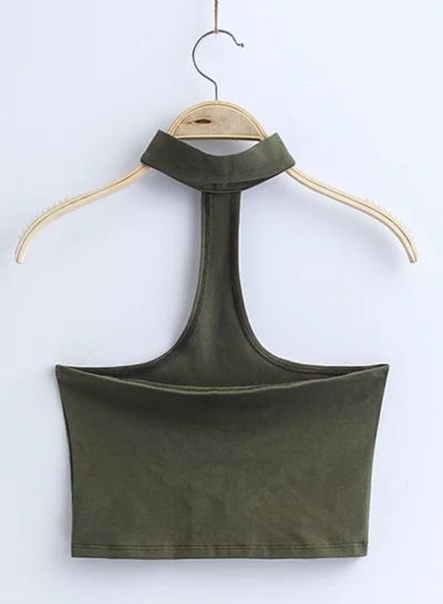 Women's Fashion Cotton Solid Sleeveless Choker Crop Top YOUYOUFASHIONEC.com