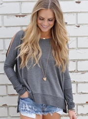 Women's Charming Off Shoulder Long Sleeve Slit Pullover Tee