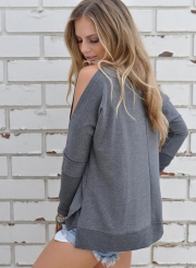Women's Charming Off Shoulder Long Sleeve Slit Pullover Tee