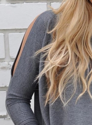 Women's Charming Off Shoulder Long Sleeve Slit Pullover Tee