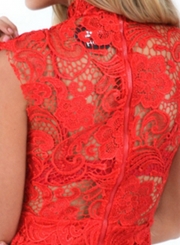 Women's High Neck Sleeveless Lace Bodycon Mini Club Dress