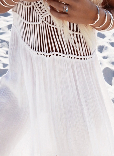 Charming Ankle Length V Neck Sleeveless Slit Chiffon Beach Dress stylesimo.com