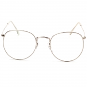 Women's Polycarbonate Retro Metal Frame Clear Lens Round Eyeglass