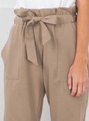 Women's Polyester Plain Ruffle Waist Pencil Pants With Belt