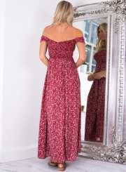 Women's Off Shoulder High Slit Floral Printed Maxi Dress