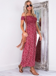 Women's Off Shoulder High Slit Floral Printed Maxi Dress